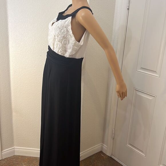 Enfocus Woman Dress Sz 14 Scoop Keyhole Neck Sleeveles Black White Sequin Floral - Picture 5 of 12